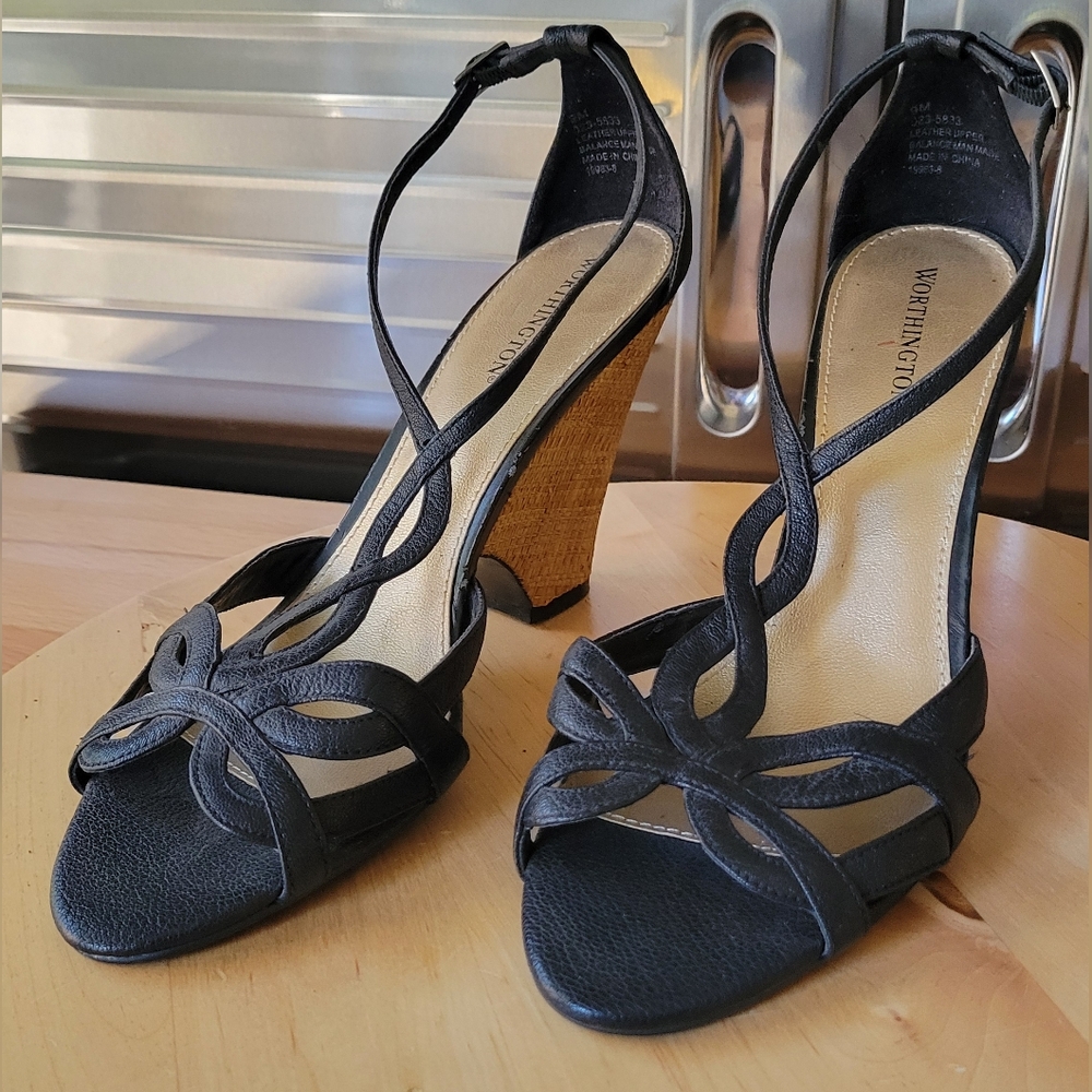 WORTHINGTON Womens Casual/Dress Heel Strap Shoes Size 9 Black Fabric
